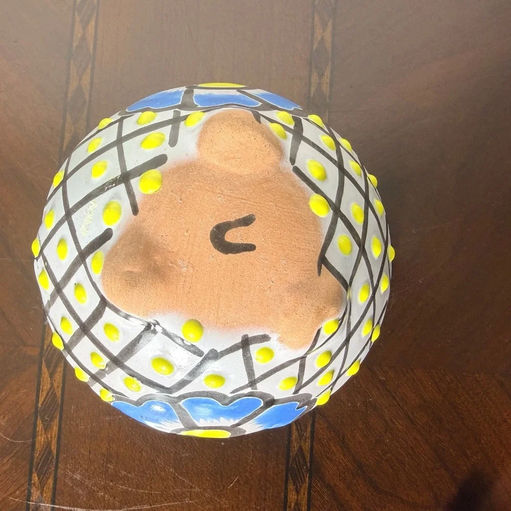 Vintage Hand Painted Ceramic Trinket Dish Floral Boho Decor Small Pottery Dish